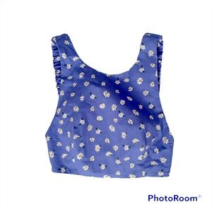 Zara blue backless sunflower cropped top